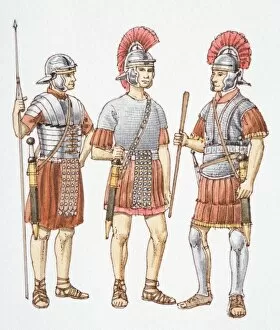 Three 200 AD Roman soldiers, front view