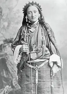 Buddhist Prints: 3/4 Lenght Of Tibetan Woman W/Long Hair