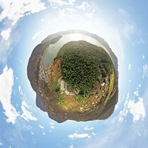 Images Dated 12th February 2017: 360 Aerial Little Planet of Lake Ashi, Japan