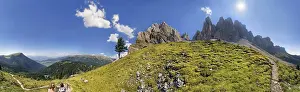 Hiking Trail Prints: 360 panoramic view near Mittagsscharte gorge with the Geisler Mountains and the Villnoesstal valley