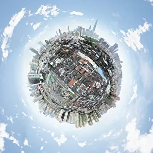 Images Dated 29th December 2016: 360A┬░ Aerial Little Planet above Shanghai, China