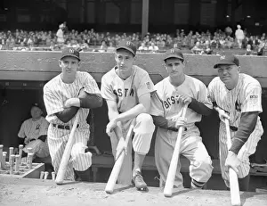 Ted Williams Prints: 4 Am League Batsmen Posing At Dugout