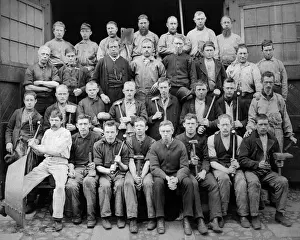 521, adults, antique, black & white, caucasian, eye contact, group portrait, hammers