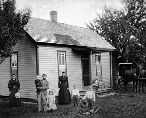 522, adults, antique, baby, black & white, boys, building, caucasian, children, equine