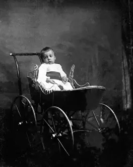 557, 6-12 months, archival, attire, baby, black & white, black and white, buggy, carriage