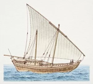 800AD Arab dhow vessel, side view