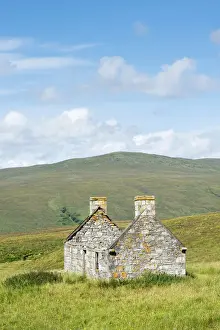 Abandoned and dilapidated cottage from the time of the Highland Clearances, Alltnacaillich, Northern Highlands, Scotland, United Kingdom