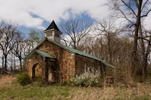 Abandoned stone church in rural Arkansas
