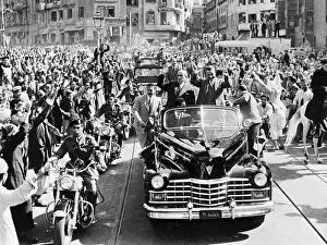Abdel Nasser and Shukri al-Kuwatli Ride Thru Crowd