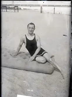 Jewish Prints: Abe Attell, Boxer, On Cushion On Beach