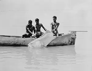 Fisherman Prints: Aborigines Hauling Large Grouper into Canoe