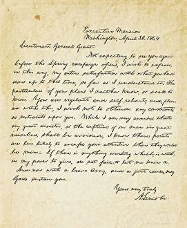 Digital Vision Vectors Collection: Abraham Lincoln letter to Lieutenant General Grant in 1864