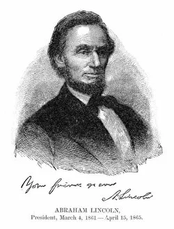 Abraham Lincoln - USA President engraving with his signature 1888