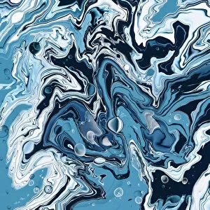 Abstract Blue Black Watercolor Alcohol Ink Flow Paint, Hand Draw fluid modern art design template