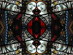Prints of Abstract image: kaleidoscopic image of a colored stained glass window inside a church Dazzling Stained Glass Art Prints: Abstract image: kaleidoscopic image of a colored stained glass window inside a church
