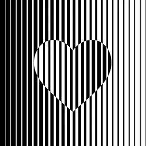 Friendship Prints: Abstract op art background made from black and white lines causing a heart shape illusion