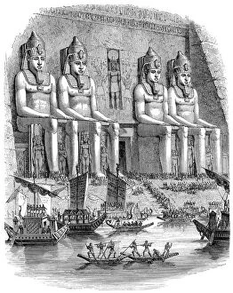 Images Dated 14th May 2018: Abu Simbel temple with egyptian religious ceremony illustration 1880