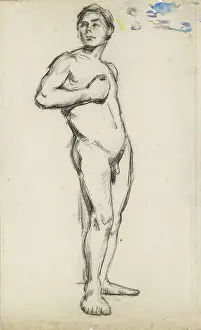 Post Impressionist Prints: Academic Study Of A Male Nude With His Right Hand Clenched Across His Chest