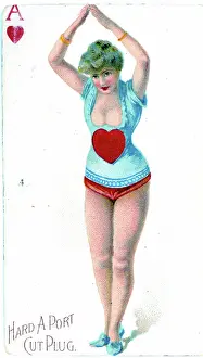 Time Captured: Vintage Art: Ace of Hearts Playing Card, Hard A Port Cut Plug Tobacco Card, 1890s