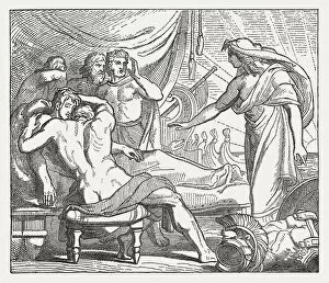 Images Dated 1st June 2016: Achilles, at the bier of his friend Patroclus, Greek mythology