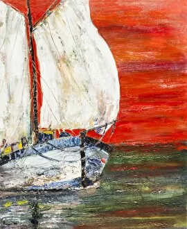 Images Dated 29th August 2016: Acrylic oil painting of sailboat on ocean