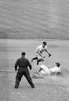 Sliding Prints: Action Shot Of Dodgers & Ny Giants Game