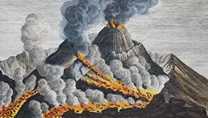 Images Dated 31st December 2017: Active volcano Vesuvius, hand-coloured copperplate engraving from Friedrich Justin