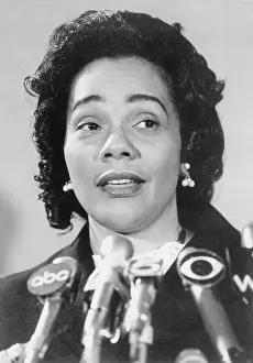 Activist Coretta Scott King Speaking at Microphones
