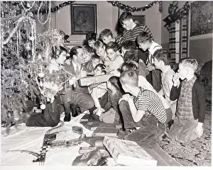 Orphanage Prints: Actor Basil Rathbone Playing Santa