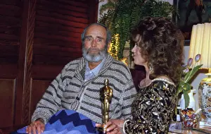 Actor Henry Fonda Holding Oscar Alongside His Daughter Jane