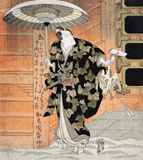 Chicken Prints: Actor holding an umbrella has slain a chicken withhis arrow