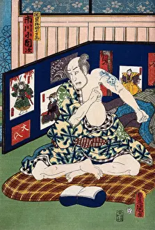 Ukiyoe Prints: Actor Ichikawa Kodanji Revealing a tattoo
