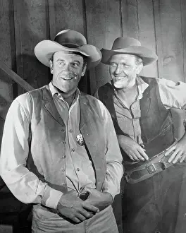 Actor James Arness Alongside Costar in Gunsmoke