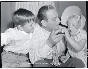 Fatherhood Prints: Actor Melvyn Douglas with Son and Daughter