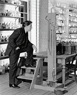 Actor Spencer Tracy Posing in Laboratory Scene from Edison, The Man