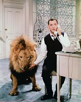 Actor Tony Randall and Lion