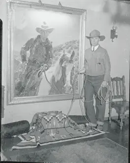 Williams Prints: Former Actor William S. Hart with a Rope by His Portrait