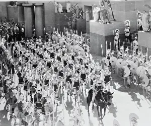 Actors in Costume and Horses During Amazon Staging
