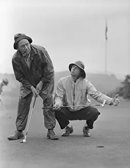 Squatting Prints: Actors Edgar Kennedy and Johnny Weismuller Golfing