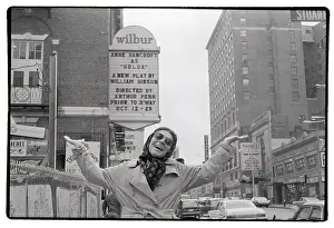 Marquee Prints: Actress Anne Bancroft near Two Identical Theater Marquis