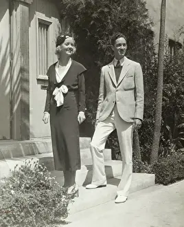 Actress Bette Davis and Husband Harmon O. Nelson Posing Outside