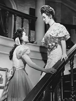 Confrontation Prints: Actress Bette Davis on Stairway With Teresa Wright r in The Little Foxes