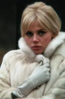 Actress Britt Ekland Clutching Her White Fur Coat