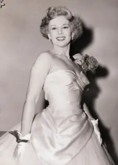 Strapless Prints: Actress Eva Gabor Poses in Evening Gown