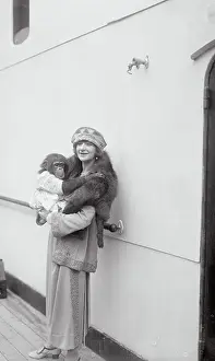 Actress Fannie Brice Holding Chimp on Liner