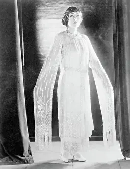 Delicate Prints: Actress Gloria Swanson Posing in Long Dress