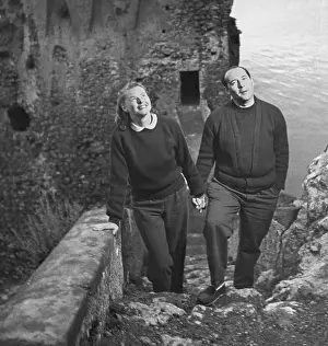 Stromboli Prints: Actress Ingrid Bergman and Roberto Rossellini Sightseeing a Castle