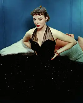 Actress Joan Collins Wearing Halter Top Dress with Rhinestones