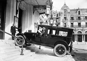 Stairway Prints: Actress Miss DuPont Driving Automobile Up Hotel Steps