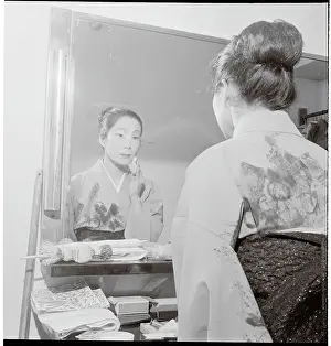 Actress Suzushi Hanayagi Dressing in Mirror for the Theater